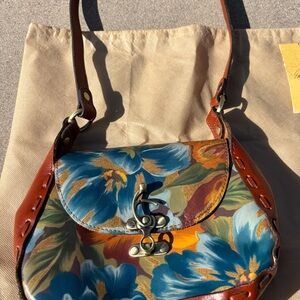 Patricia Nash Blue and Brown Floral Shoulder Bag “Marigold Harvest”